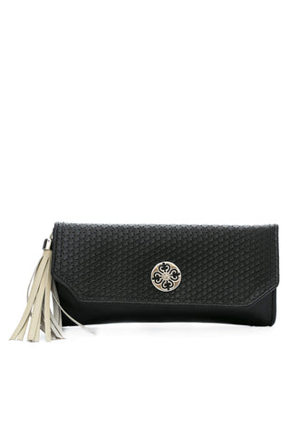 Women's wallet black leather mesh Velez