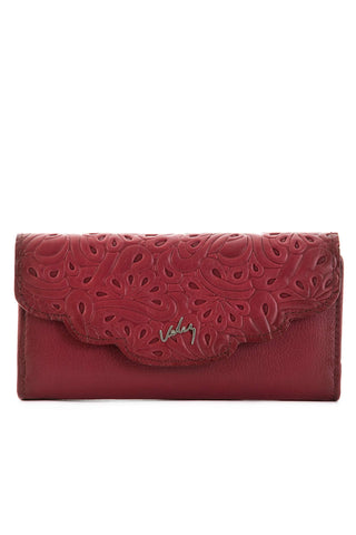 Women's wallet red leather flower mesh Velez